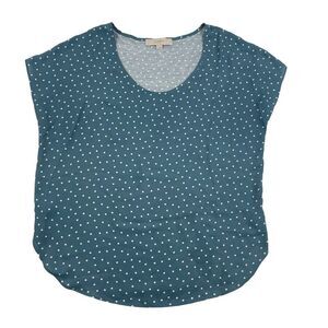 LOFT Women's Sz S Blue White Polka Dot Blouse Top Shirt Multi Fabric Rayon Poly